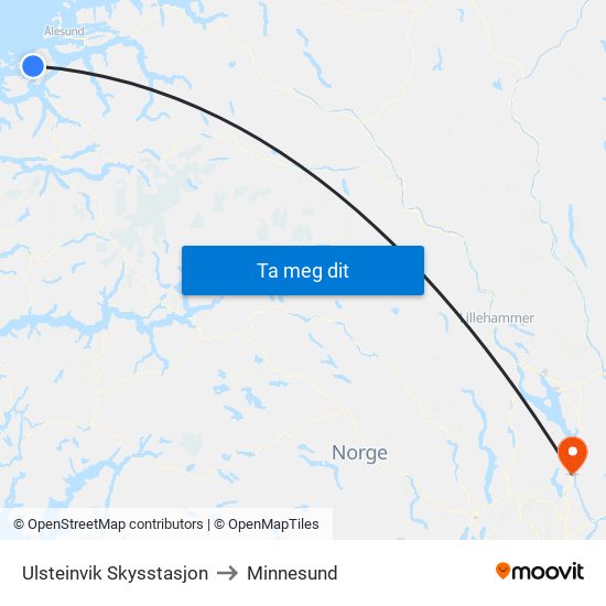 Ulsteinvik Skysstasjon to Minnesund map