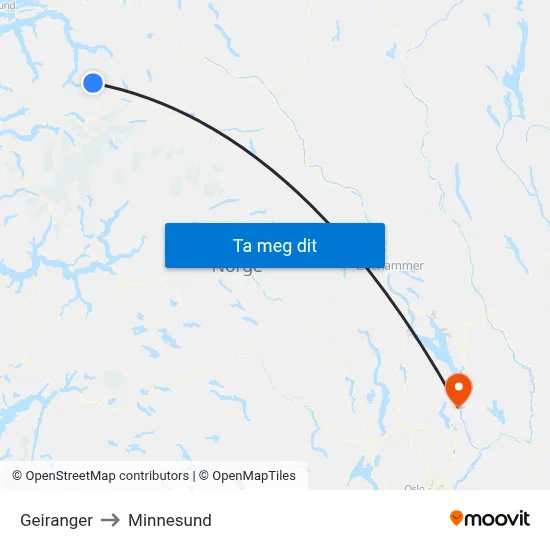 Geiranger to Minnesund map