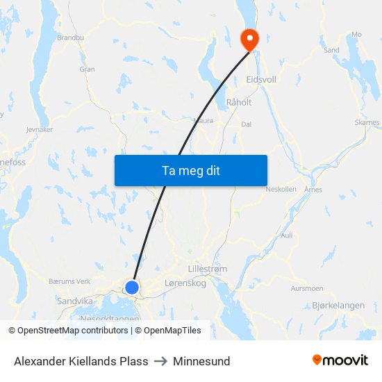 Alexander Kiellands Plass to Minnesund map