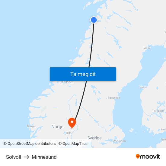 Solvoll to Minnesund map