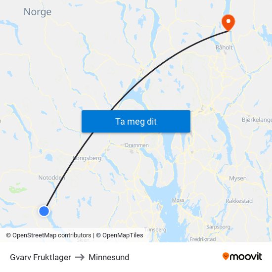 Gvarv Fruktlager to Minnesund map