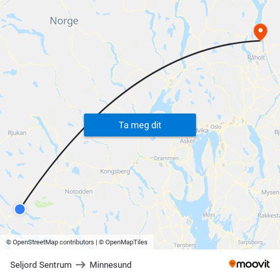 Seljord Sentrum to Minnesund map