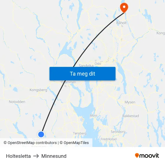 Holtesletta to Minnesund map