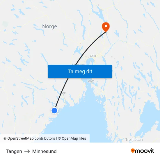 Tangen to Minnesund map