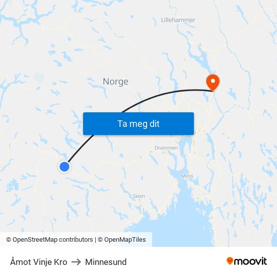 Åmot Vinje Kro to Minnesund map