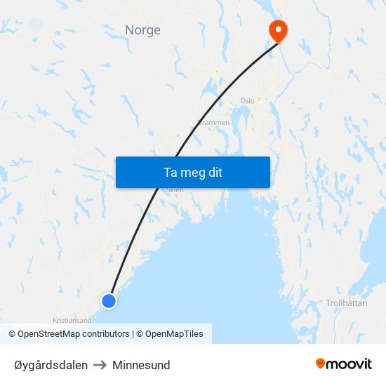 Øygårdsdalen to Minnesund map