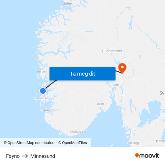 Føyno to Minnesund map