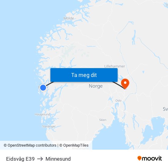 Eidsvåg E39 to Minnesund map