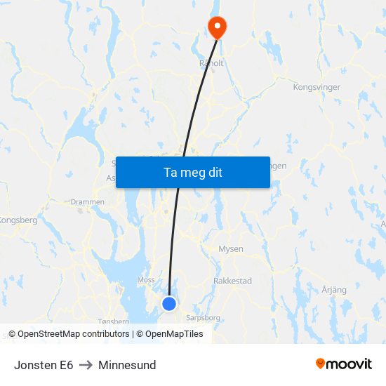 Jonsten E6 to Minnesund map