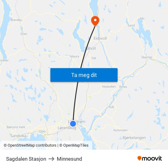 Sagdalen Stasjon to Minnesund map