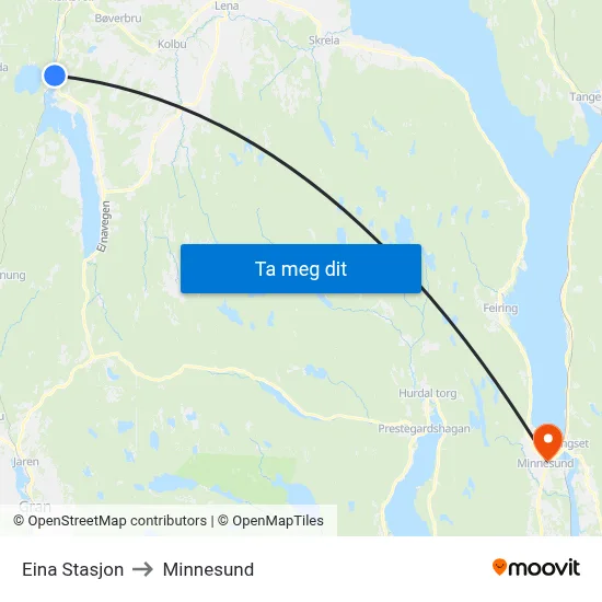 Eina Stasjon to Minnesund map