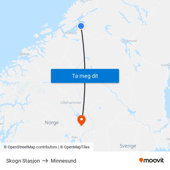 Skogn Stasjon to Minnesund map