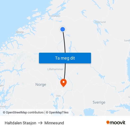 Haltdalen Stasjon to Minnesund map