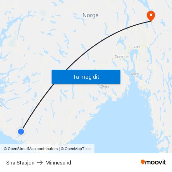 Sira Stasjon to Minnesund map