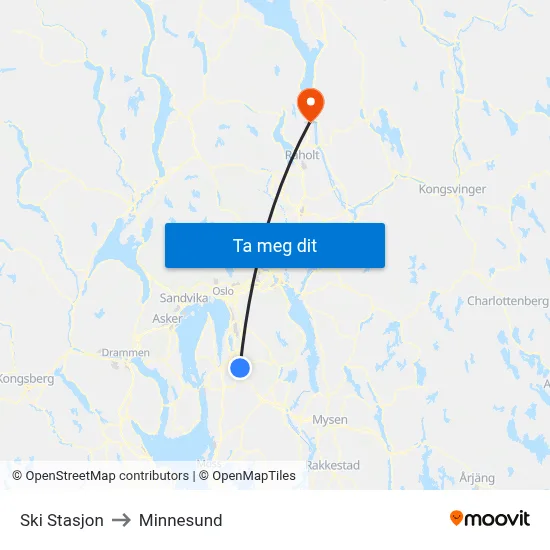 Ski Stasjon to Minnesund map