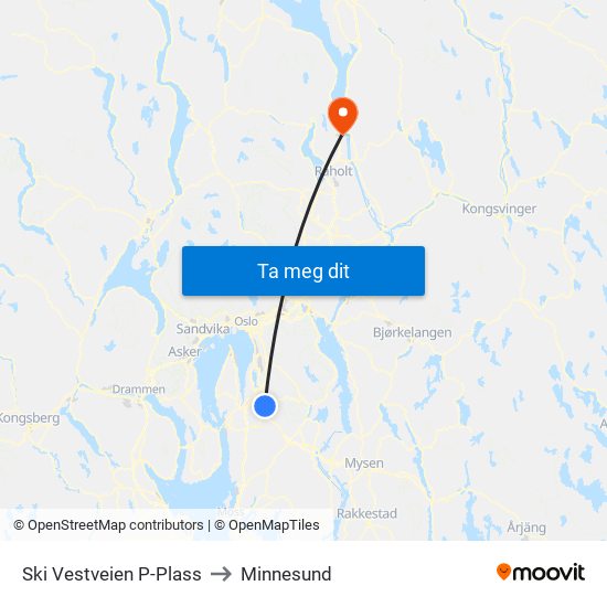 Ski Vestveien P-Plass to Minnesund map