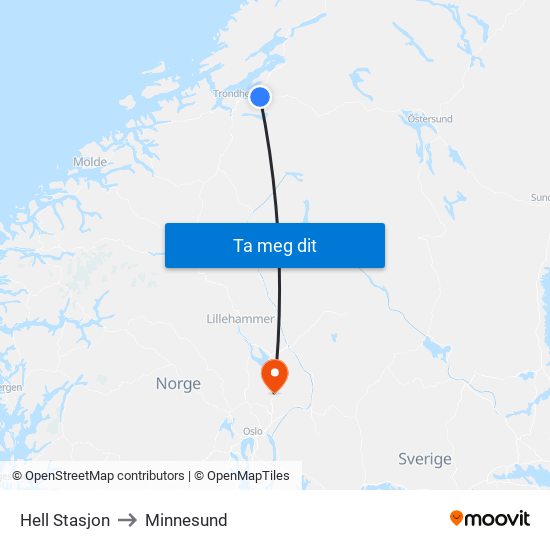 Hell Stasjon to Minnesund map