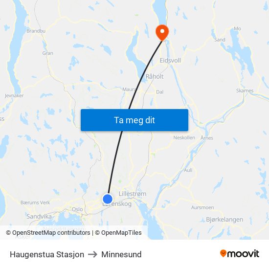 Haugenstua Stasjon to Minnesund map