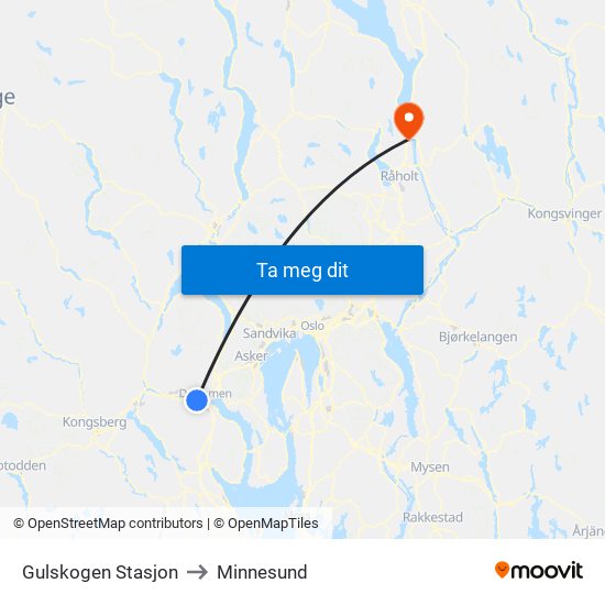 Gulskogen Stasjon to Minnesund map