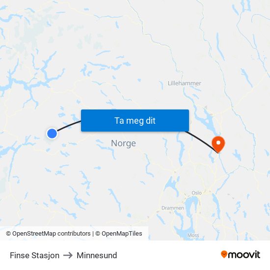 Finse Stasjon to Minnesund map