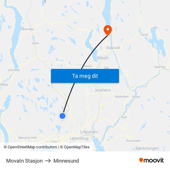 Movatn Stasjon to Minnesund map