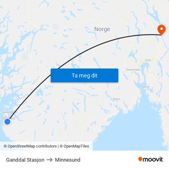Ganddal Stasjon to Minnesund map