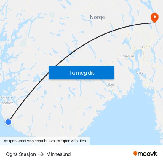 Ogna Stasjon to Minnesund map
