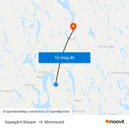 Oppegård Stasjon to Minnesund map
