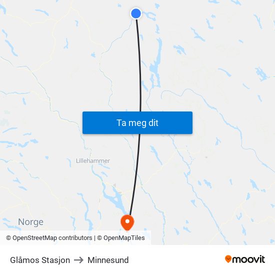 Glåmos Stasjon to Minnesund map