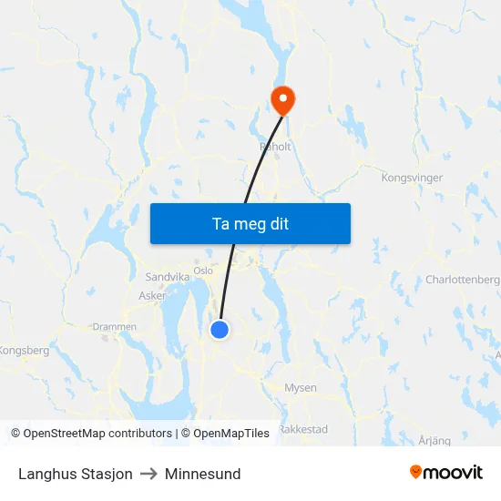 Langhus Stasjon to Minnesund map
