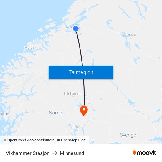 Vikhammer Stasjon to Minnesund map