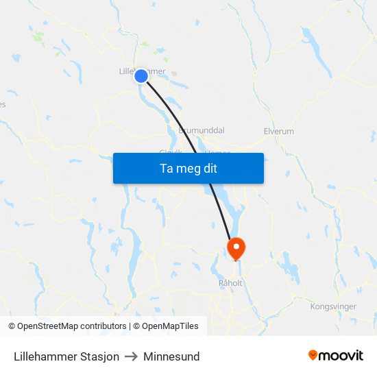 Lillehammer Stasjon to Minnesund map