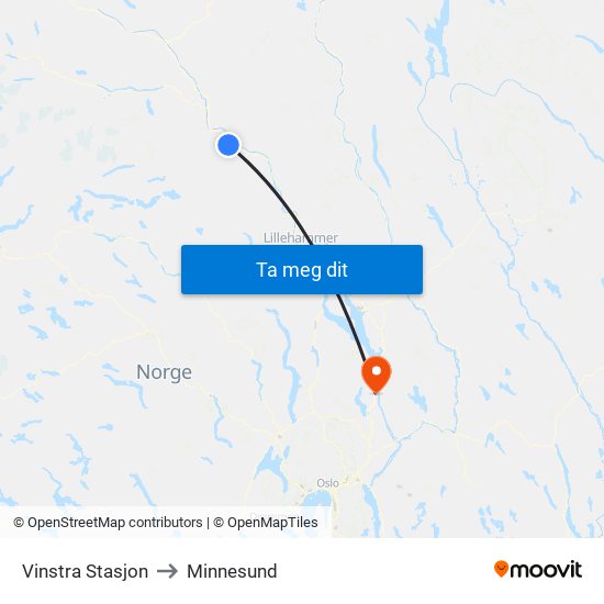 Vinstra Stasjon to Minnesund map