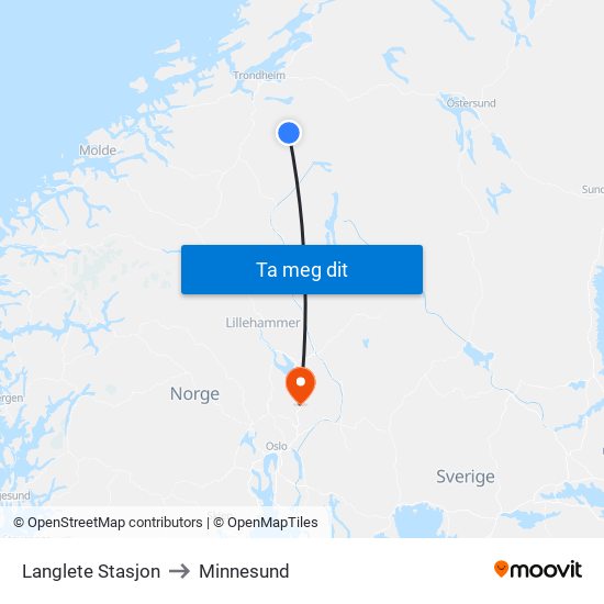 Langlete Stasjon to Minnesund map