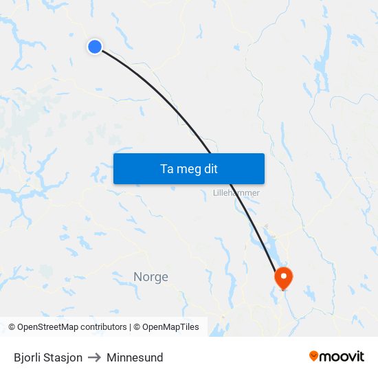 Bjorli Stasjon to Minnesund map