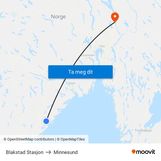 Blakstad Stasjon to Minnesund map