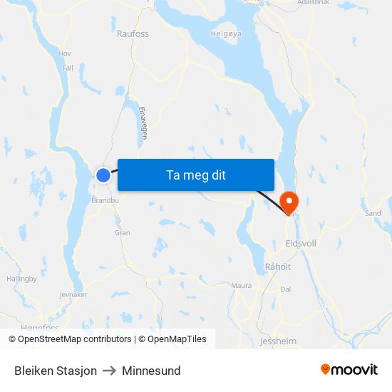 Bleiken Stasjon to Minnesund map