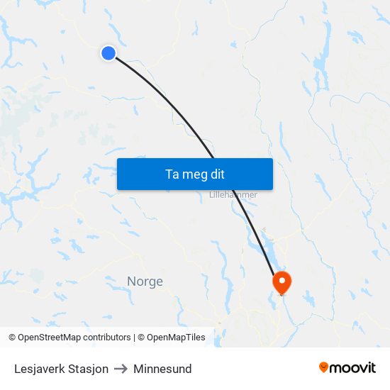 Lesjaverk Stasjon to Minnesund map