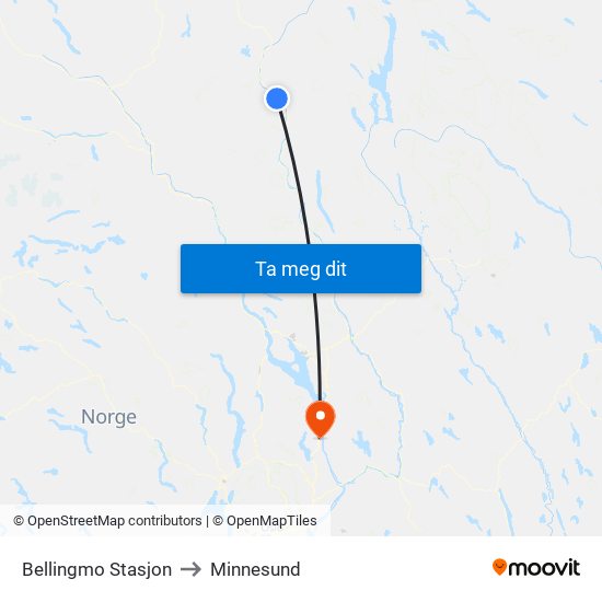 Bellingmo Stasjon to Minnesund map