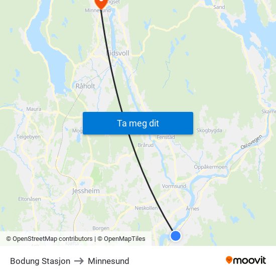 Bodung Stasjon to Minnesund map