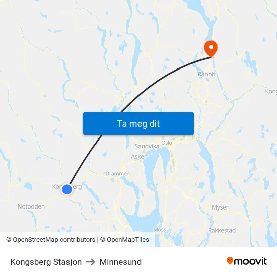 Kongsberg Stasjon to Minnesund map