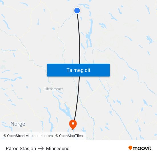 Røros Stasjon to Minnesund map