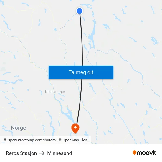 Røros Stasjon to Minnesund map