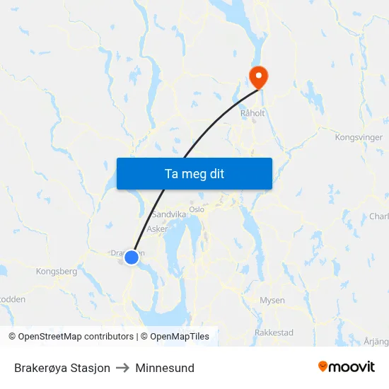 Brakerøya Stasjon to Minnesund map