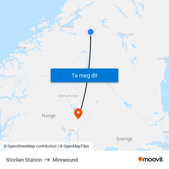 Storlien Station to Minnesund map