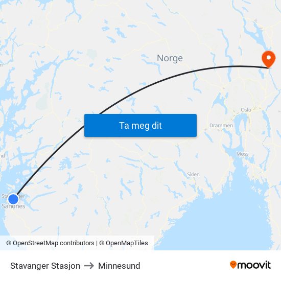 Stavanger Stasjon to Minnesund map