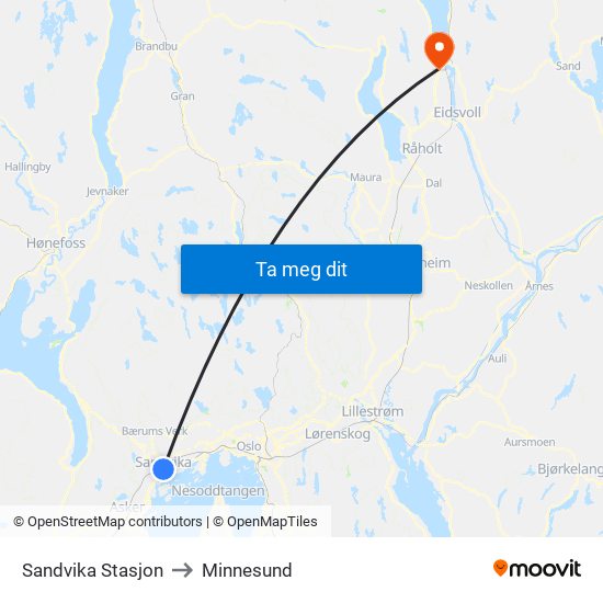 Sandvika Stasjon to Minnesund map