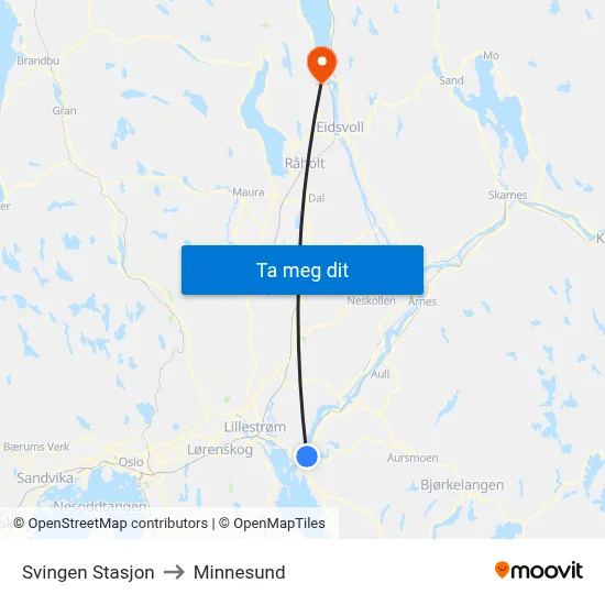 Svingen Stasjon to Minnesund map