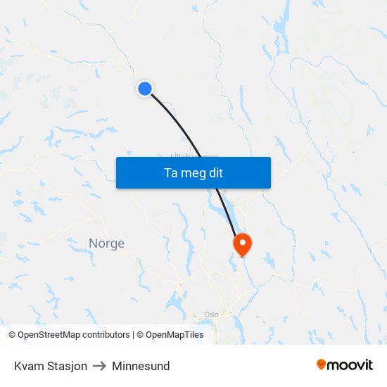 Kvam Stasjon to Minnesund map