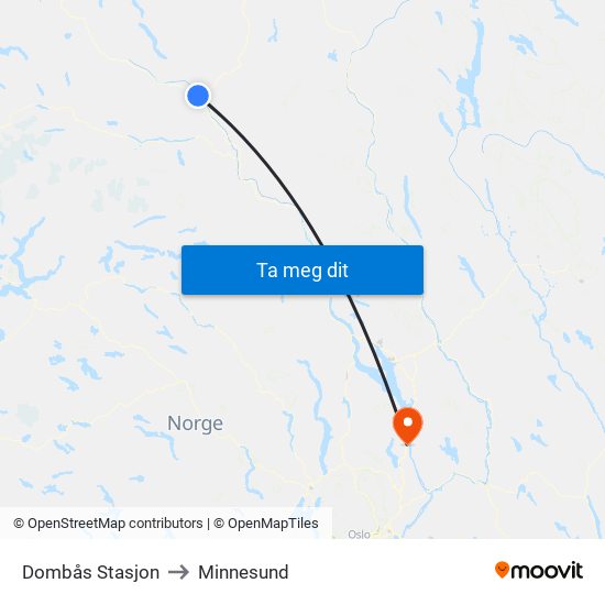 Dombås Stasjon to Minnesund map